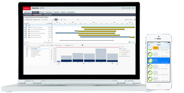 Primavera P6 desktop and mobile screens